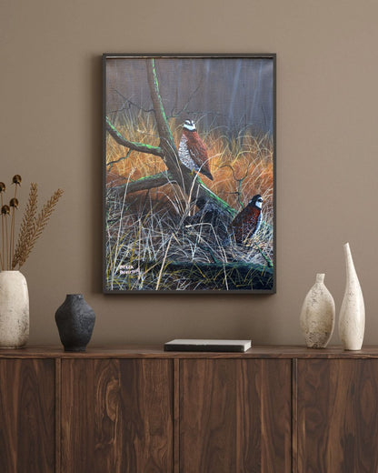 Quail on a Log - Canvas Print